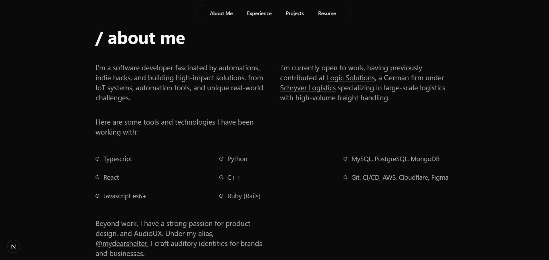 About Me Section